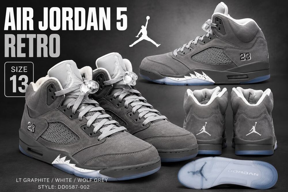 Nike Air Jordan 5 Retro Wolf Grey Size 13 DD0587-002 BRAND NEW AUTHENTIC